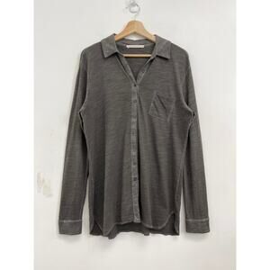 Peruvian Connection Jersey Flamé Slub Knit Soft Cotton Button Down Shirt - Large